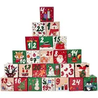 OEM Deutscher Adventskalender für Geschenke - 24 Beutel - Festliche Weihnachtsthemen - Rot/Grün - 7x7x7 cm - Ideal für Geschenke