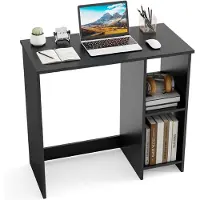 Costway Kleiner Schreibtisch, Computertisch mit 2 Fächern, Bürotisch für kleine Räume, PC-Tisch im schlichter Stil, 80 x 40 x 74 cm, Schwarz