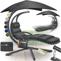 Kesser Schwebeliege mit Sonnenschirm, Hängeliege , Sonnenliege H200, L194, B100 cm, Relaxliege, Schaukelliege Hängematte , bis 120 kg belastbar , Schaukelliege, Auflagen - Nackenkissen