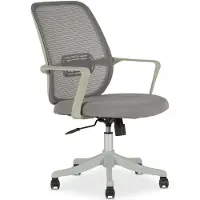 Idimex Bürodrehstuhl MOLLIS höhenverstellbar mit Armlehnen in weiß & Mesh-Bezug in grau - Ergonomisch gepolstert & atmungsaktive Rückenlehne, Drehstuhl mit Rollen für harte & weiche Böden