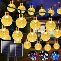 Montegoni Solar LED Lichterkette 8m 40 LEDs warmweiß 8 Modi wasserdicht IP65 Gartenbeleuchtung Kristall Kugel Fairy Light Außen Deko