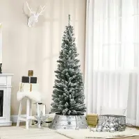 SUGIFT Künstlicher Weihnachtsbaum Bleistift-Form mit Schnee, Tannenbaum schmal, 492 Spitzen, Grün/Weiß | 180 cm | Ø 60 cm | 3,5 kg