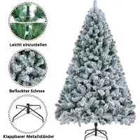Yaheetech 228 cm Künstlicher Weihnachtsbaum mit Schnee, schneebedeckte Fichte mit Metall-Ständer, Schnellaufbau, für Weihnachten