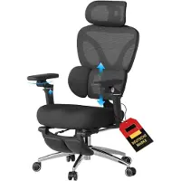Woltu Bürostuhl Ergonomisch, Schreibtischstuhl mit Fußstütze, Verstellbare Sitztiefe : Schwarz Farbe: Schwarz