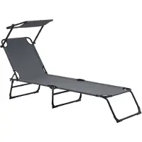 Markenlos Liegestuhl mit Sonnendach - 187x53x27 cm - Dunkelgrau - Stahl und PVC