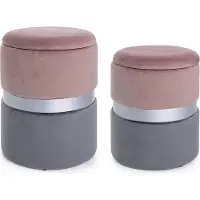 Natur24 2er Set Pouf Polina 36 x 36 x 44 cm MDF Polyester Grau Rosa