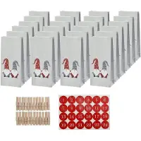 OEM Selbstgestalteter Adventskalender mit 24 Pappbeuteln - 24 Ziffernleisten - 24 Holzklammern - Basteln - Weihnachtsmotiv - Kalender