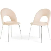 Idea New Garden Srl Set 2 Esszimmerstühle aus Samt mit geformter Rückenlehne und Metallbeinen, elegantes und modernes Design für Zuhause und Restaurant MARGOT – Creme/Silber