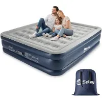 Sekey 203 x 183 x 51 cm Luftmatratze Selbstaufblasend Luftbett mit integrierter Pumpe für 2 Personen, Grau
