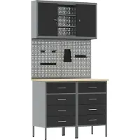 vidaXL Möbel 5-teiliges Werkbank-Set Schwarz Stahl - Werkbänke 3321422