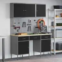 vidaXL Möbel Werkbank mit Schubladen 8 pcs Schwarz 150 x 55 x 200 cm Stahl - Sonstige Handwerkzeuge 3321452