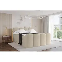 ALTDECOR Boxspringbett mit Fußteil - H3/H4 Matratze und Topper - NINA-Z KING - 180x200 - Dunkelbeige - Doppelbett, Boxbett, Polsterbett mit Bettkasten mit Stauraum und Kopftei