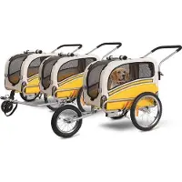 Famanu Fahrradanhänger und Hunde-Buggy 3-in-1 - Tragfähigkeit 30 kg - Gelb
