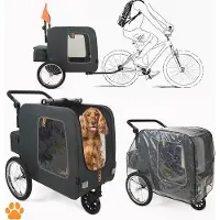 Famanu 3-in-1 Haustier Fahrrad- und Spazierwagen - Hundeanhänger, Einkaufswagen, Klappbarer Jogger mit Regenhaube