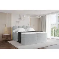 ALTDECOR Boxspringbett - H3/H4 Matratze und Topper - NINA KING - 180x200 - Grau - Doppelbett, Boxbett, Polsterbett mit Bettkasten mit Stauraum und Kopftei