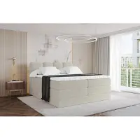 ALTDECOR Boxspringbett - H3/H4 Matratze und Topper - NINA KING - 180x200 - Creme - Doppelbett, Boxbett, Polsterbett mit Bettkasten mit Stauraum und Kopftei