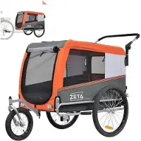 Famanu Fahrradanhänger für Kinder und Haustiere - Sicherer Transport mit verstellbarem Griff (Orange, Größe L)