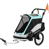Dopwii 2 in 1 Fahrradanhänger & Buggy Faltbar Kinderfahrradanhänger mit 5-Punkt Gurt Reflektoren 16-Zoll-Luftreifen Bremse