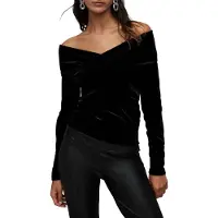 AllSaints Delta Velvet Top Black Größe: 10 | Longsleeves Outlet | Damen | Schwarz