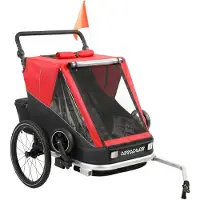 Dopwii Fahrradanhänger für Kinder, 2-Sitzer, 2-in-1 faltbarer Kinderfahrradanhänger mit verstellbarem Sitz und Gurten, Rot
