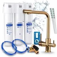 ARI 3-Wege-Küchenarmatur Venom, Messing, Spültischarmatur Im Set Mit Aquaphor Wasserfiltersystem, 360° Schwenkbar, Led-Wechselanzeige