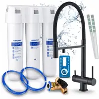 ARI 3-Wege-Küchenarmatur Highflex, Schwarz Matt, Ausziehbare Spültischarmatur Im Set Mit Aquaphor Kristall H Wasserfiltersystem