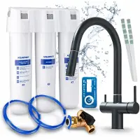 ARI 3-Wege-Küchenarmatur Slender, Schwarz Matt, Ausziehbare Spültischarmatur Im Set Mit Aquaphor Kristall H Wasserfiltersystem