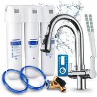ARI 3-Wege-Küchenarmatur Nordic, Chrom, Ausziehbare Spültischarmatur Im Set Mit Aquaphor Kristall H Wasserfiltersystem, 360° Schwenkbar
