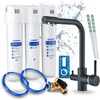 ARI 3-Wege-Küchenarmatur Venom, Chrom, Spültischarmatur Im Set Mit Aquaphor Wasserfiltersystem, 360° Schwenkbar, Led-Wechselanzeige