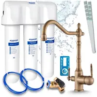 ARI Aquaphor Kristall A Untertisch-Wasserfilter Mit Retro 2 3-Wege-Küchenarmatur Antik Messing, Trinkwasserfilter 2 L/Min