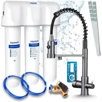 ARI 3-Wege-Küchenarmatur Solid Spring, Graphit, Ausziehbare Spültischarmatur Im Set Mit Aquaphor Kristall A Wasserfiltersystem
