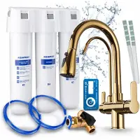 ARI 3-Wege-Küchenarmatur Nordic, Messing, Ausziehbare Spültischarmatur Im Set Mit Aquaphor Kristall H Wasserfiltersystem