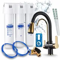 ARI 3-Wege-Küchenarmatur Nordic, Messing, Ausziehbare Spültischarmatur Im Set Mit Aquaphor Wasserfiltersystem, 360° Schwenkbar
