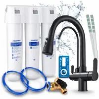 ARI 3-Wege-Küchenarmatur Nordic, Schwarz Matt, Ausziehbare Spültischarmatur Im Set Mit Aquaphor Kristall H Wasserfiltersystem