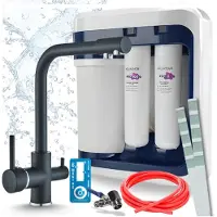 ARI 3-Wege-Küchenarmatur Venom, Chrom, Spültischarmatur Im Set Mit Aquaphor Ro-202S Pro Wasserfiltersystem, Untertischanlage