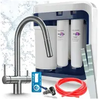 ARI 3-Wege-Küchenarmatur Slender, Graphit, Ausziehbare Spültischarmatur Im Set Mit Aquaphor Ro-202S Pro Wasserfiltersystem