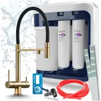 ARI 3-Wege-Küchenarmatur Highflex, Messing, Ausziehbare Spültischarmatur Im Set Mit Aquaphor Ro-202S Pro Wasserfiltersystem