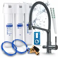 ARI 3-Wege-Küchenarmatur Flexible, Schwarz Matt, Ausziehbare Spültischarmatur Im Set Mit Aquaphor Kristall H Wasserfiltersystem