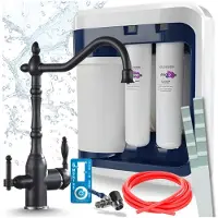 ARI Aquaphor Ro-202S Pro Umkehrosmoseanlage Mit Retro 2 3-Wege-Küchenarmatur Schwarz, 5 L Tank, Wasserfilteranlage Mit Pumpe Und Tds-Anzeige