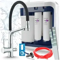 ARI 3-Wege-Küchenarmatur Flexible, Chrom, Ausziehbare Spültischarmatur Im Set Mit Aquaphor Ro-202S Pro Wasserfiltersystem