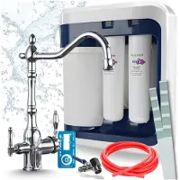 ARI Set Aquaphor Ro-202S Pro Umkehrosmoseanlage Mit Retro 2 3-Wege-Küchenarmatur Chrom, 5 L Tank, Wasserfilter Mit Pumpe