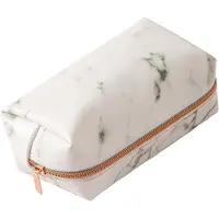 Markenlos Modische Kosmetiktasche aus Polyurethanmit Marmorstruktur und Marmormuster, Etui für Schrein, Lippenstift, Sonnencreme, Geld und Handy (weiß)
