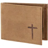 OXMOX Leder Geldbörse Leather RFID Protect Pocketbörse Freedom Cross Embossed Vintage Light Brown braun