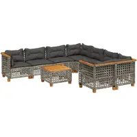 vidaXL 9-tlg. Garten-Sofagarnitur mit Kissen Grau Poly Rattan