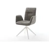 DELIFE Drehstuhl Vinja-Flex Bouclé Soft Schlamm Kreuzgestell breit Weiß 360° drehbar Wippfunktion