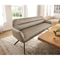 DELIFE Esszimmerbank Taya-Flex 200 cm Mikrofaser Beige Vintage Kreuzgestell kantig Schwarz Taschenfederkern