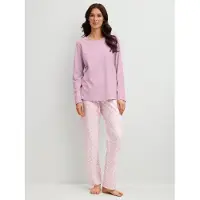 Calida Schlafanzug "Blooming Nights" 2 Streifen-Design, Single Jersey Qualität, Rundhals, Langarm, weich