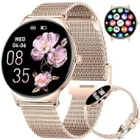 Lige Smartwatch Damen 1.43" AMOLED 7,9 mm Ultra dünn Rund Touchscreen mit Telefonfunktion, Fitnesstracker Damen Menstruationszyklus/120+Sportmodi/Kalorien/IP68/Herzfrequenz für iOS Android Roségold