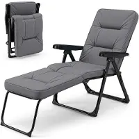 KOMFOTTEU Sonnenliege, zusammenklappbar, mit gepolsterter Matratze, verstellbare Rückenlehne in 6 Winkeln, Gartenliege, Belastung 150 kg, Poolliege, 163 x 63 x 63 cm, für Terrasse, Balkon (grau)