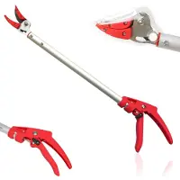 Famanu Gartenschneider mit langer Stange und Aluminium-Halter, Teflonbeschichtung und Sicherheitsverschluss, 64 cm, rot